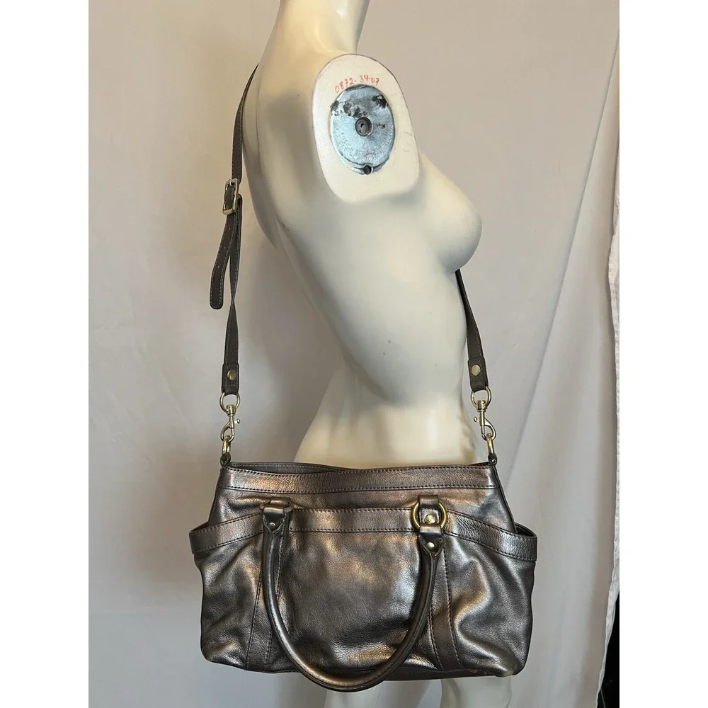 J Crew Pewter Leather Convertible Shoulder Strap Crossbody Exterior Pockets